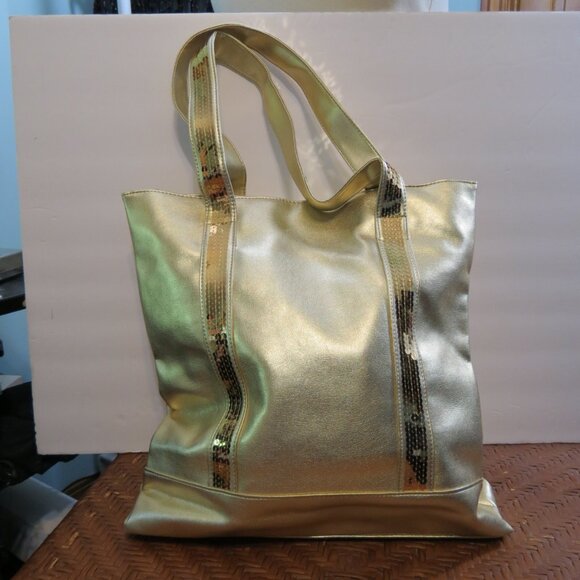 NWOT Avon Gold Tote With Wristlet Sequins 14½"x 15" x3" - Picture 2 of 11